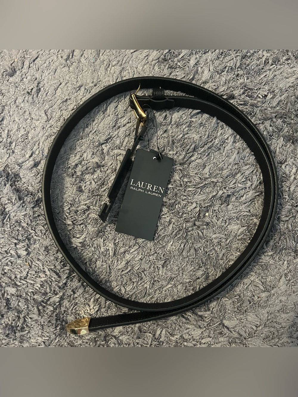 Lauren Ralph Lauren Black Leather Slim Belt with Gold-Tone Hardware